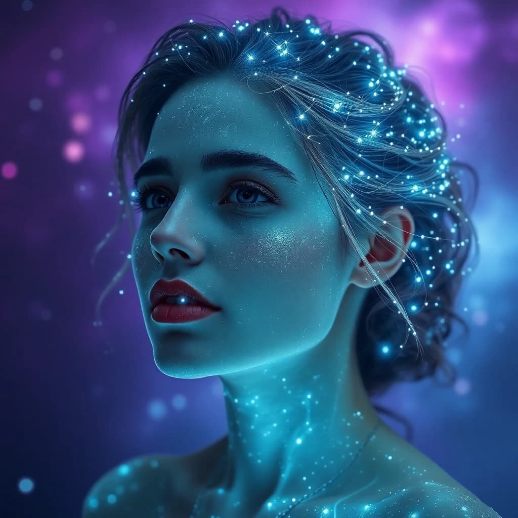 AI generated portrait with bioluminescent skin and crystalline hair - created with LUNA AI art generator